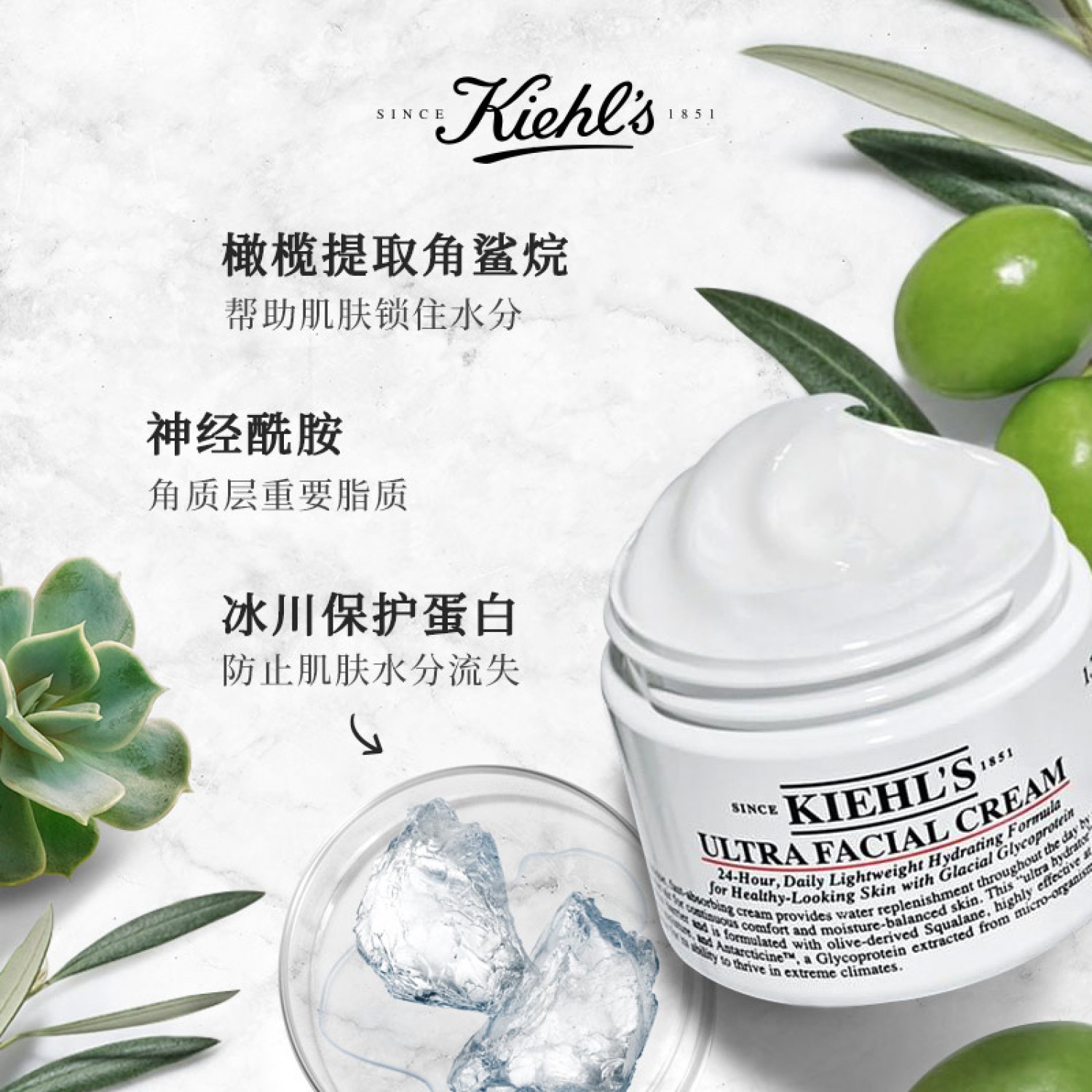 kiehls科颜氏高保湿霜角鲨烷保湿面霜125ml 男女肌肤保湿补水