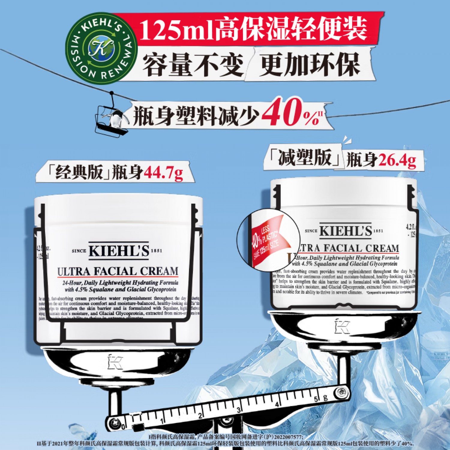 科颜氏（Kiehl's）全新第三代高保湿面霜125ml+150ml补充装套装