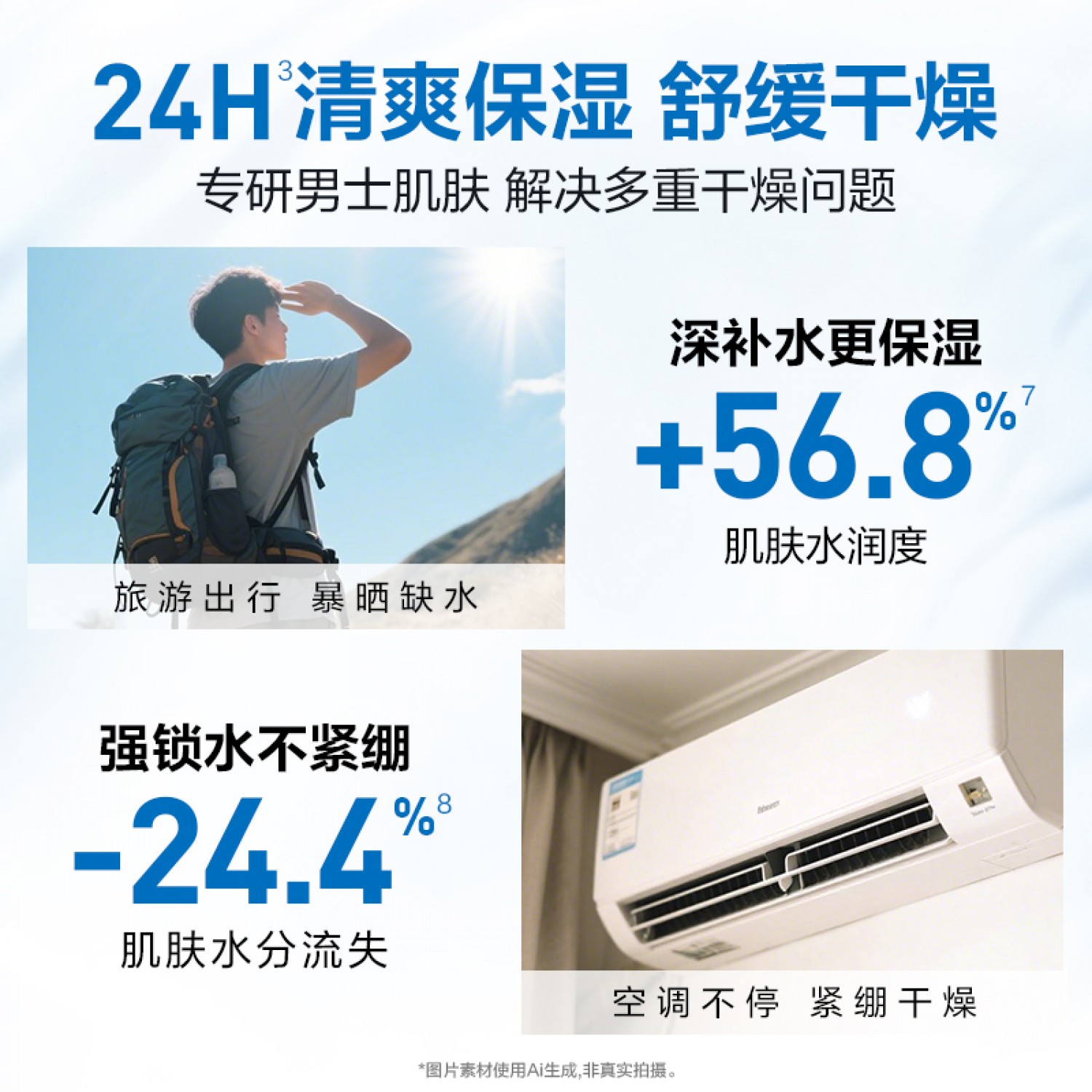 欧莱雅男士水能保湿强润霜补水保湿滋润乳液擦脸油保湿润肤霜